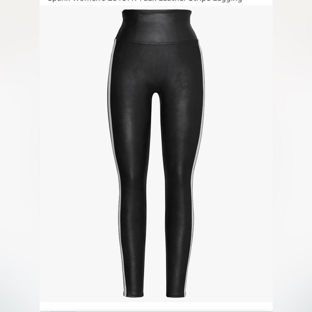NWT SPANX Black Shiny Leggings with White Stripe! - Picture 4 of 9